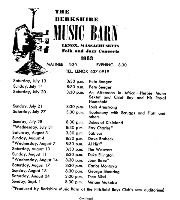 1963 Berkshire Music barn concert program